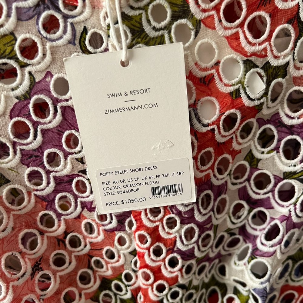 NWT Zimmermann Poppy Eyelet Short Dress - SZ 0P - Picture 8 of 8